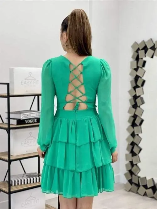 Chiffon Crepe Fabric Back Detailed Dress - MINT GREEN - 8