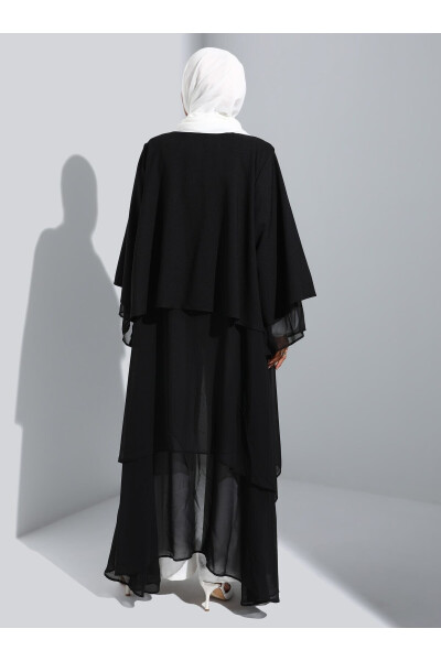 Chiffon Detail Cape Dress Ferace - Black - 5