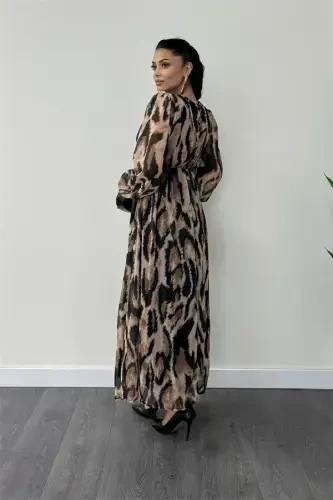 Chiffon Fabric Belt Detailed Maxi Dress - BROWN - 5