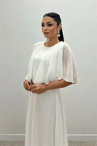 Chiffon Fabric Bolero Detailed Dress - WHITE - 4