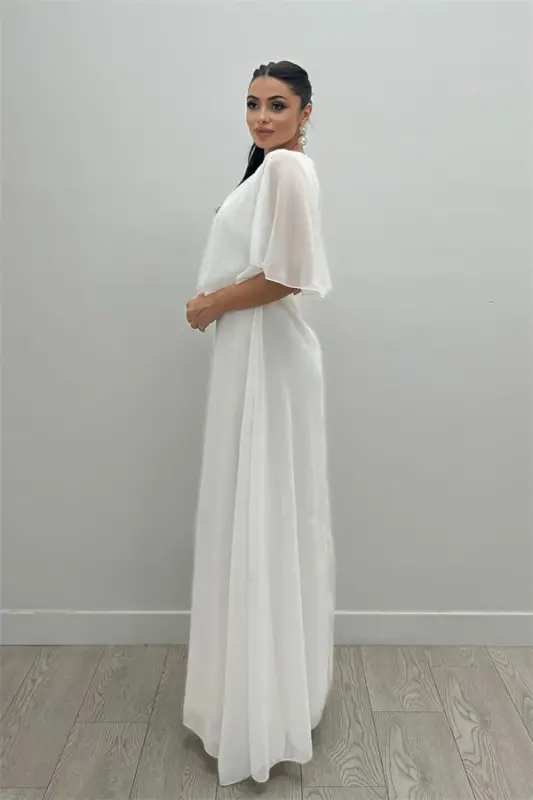 Chiffon Fabric Bolero Detailed Dress - WHITE - 5