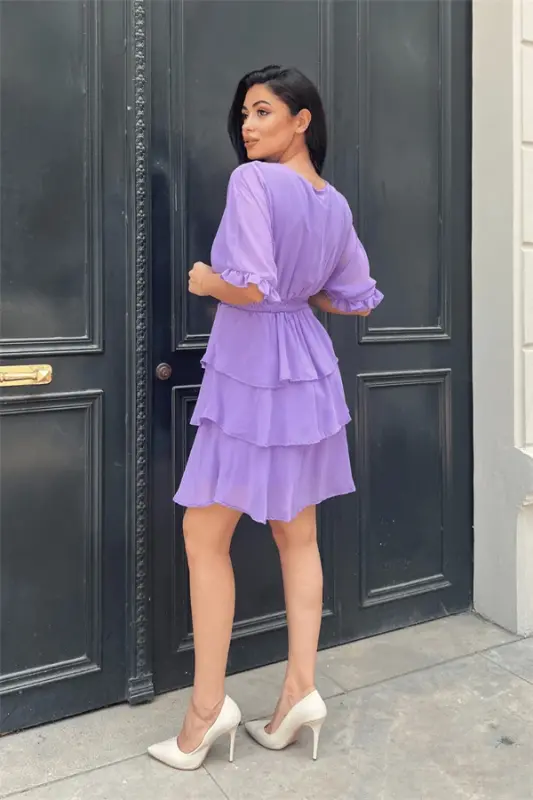Chiffon Fabric Layered Mini Dress - PURPLE - 5