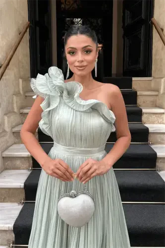 Chiffon Fabric One Shoulder Evening Dress - MINT GREEN - 3