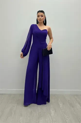 Chiffon Fabric One Sleeve Jumpsuit - PURPLE - BÜYÜKBEDENIZ (1)