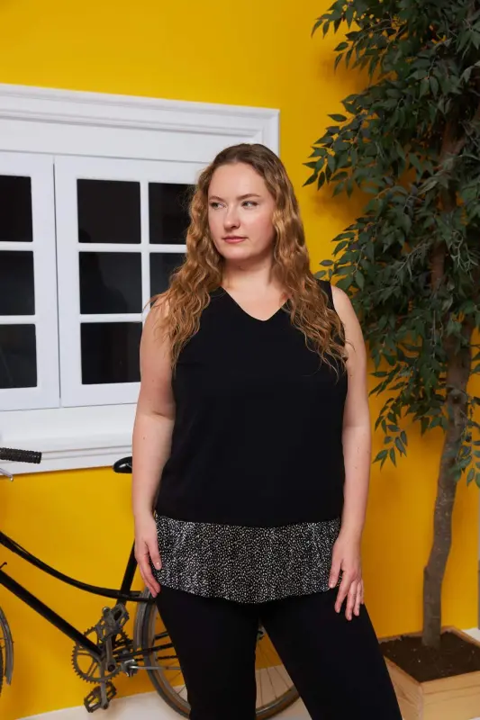 Chiffon Lined Plus Size Black Blouse - BÜYÜKBEDENIZ