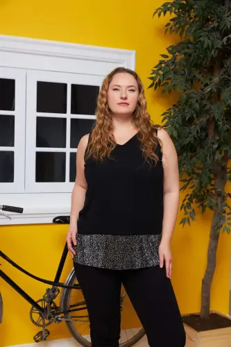 Chiffon Lined Plus Size Black Blouse - BÜYÜKBEDENIZ (1)