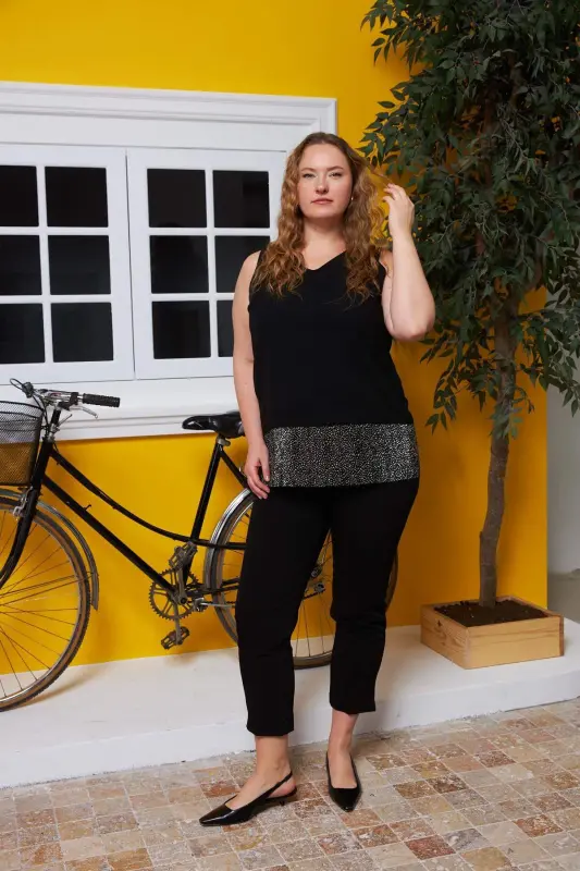 Chiffon Lined Plus Size Black Blouse - 5