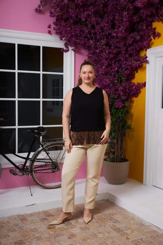 Chiffon Lined Plus Size Blouse Coffee - 5