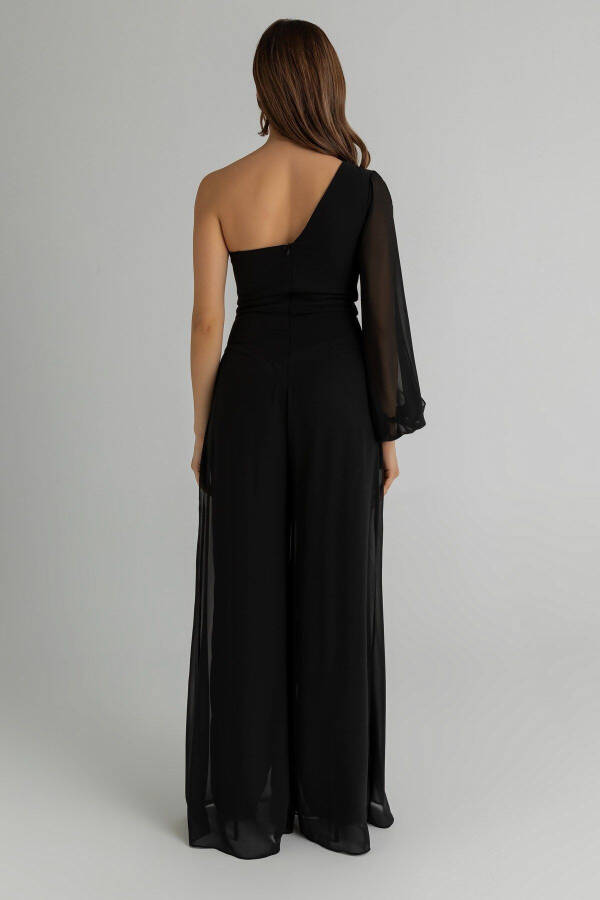 Chiffon Sash Detailed Padded Bust Draped Wide Leg - 3