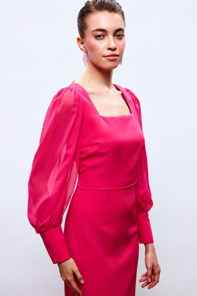 Chiffon Sleeve Crepe Dress - FUCHSIA - 6