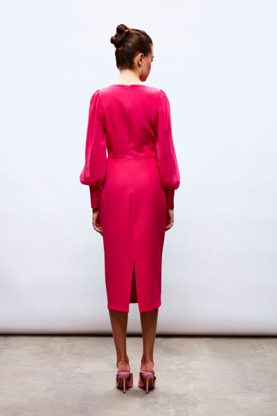 Chiffon Sleeve Crepe Dress - FUCHSIA - 7