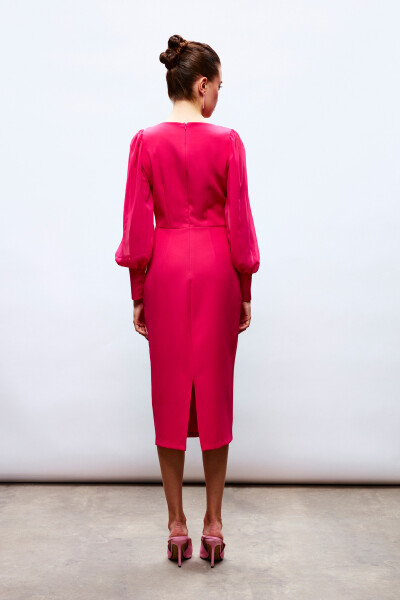 Chiffon Sleeve Crepe Dress - FUCHSIA - 14