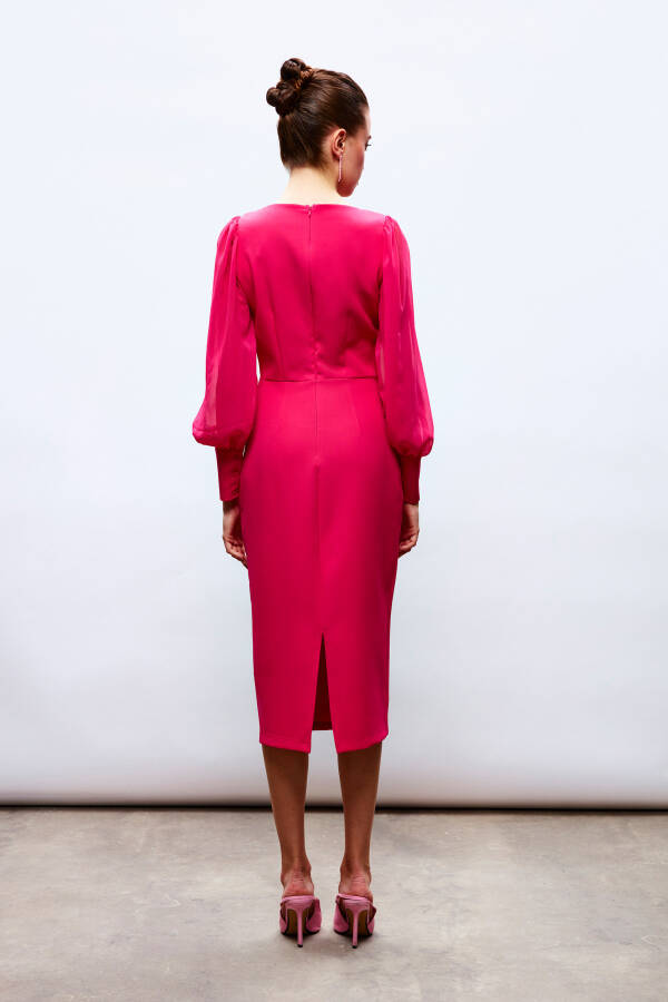 Chiffon Sleeve Crepe Dress - FUCHSIA - 14