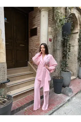 CHIFFON SLEEVE TWO-PIECE SET-Pink - 6