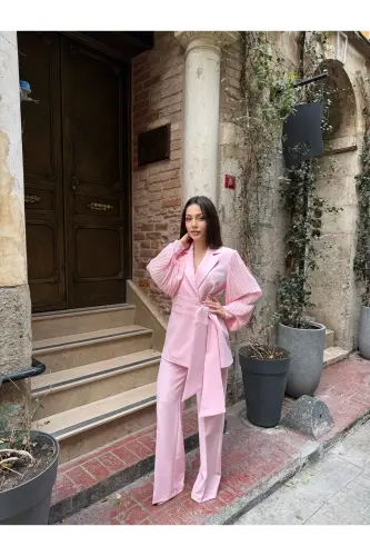 CHIFFON SLEEVE TWO-PIECE SET-Pink - 6