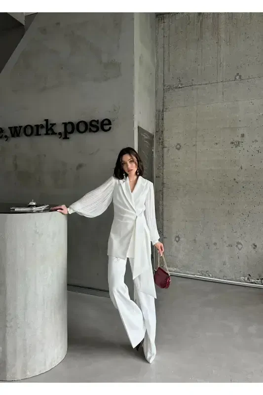 Chiffon Sleeve Two-Piece Suit - 2