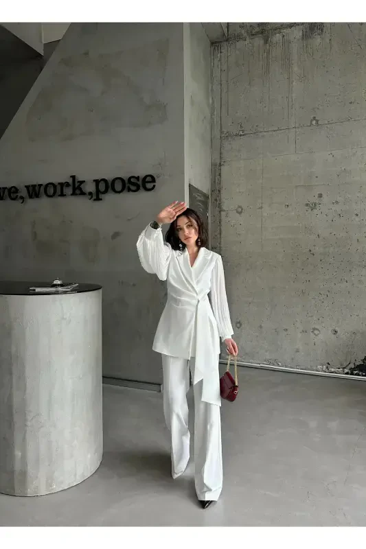 Chiffon Sleeve Two-Piece Suit - 3