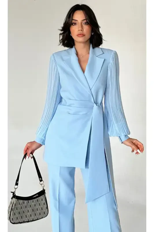 Chiffon Sleeved Two-Piece Suit - VUNTAL BUTİK