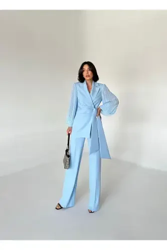 Chiffon Sleeved Two-Piece Suit - 3