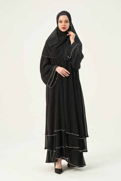 Chiffon Stone Embellished Three-Layered Abaya - 3