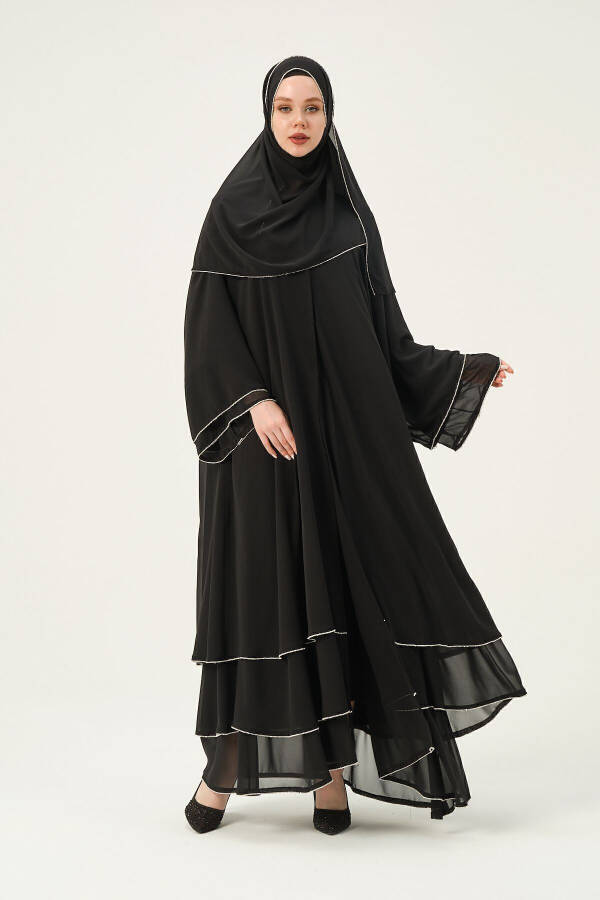 Chiffon Stone Embellished Three-Layered Abaya - 4