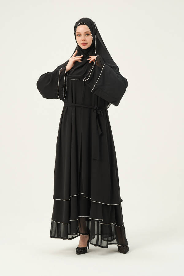 Chiffon Stone Embellished Three-Layered Abaya - 7