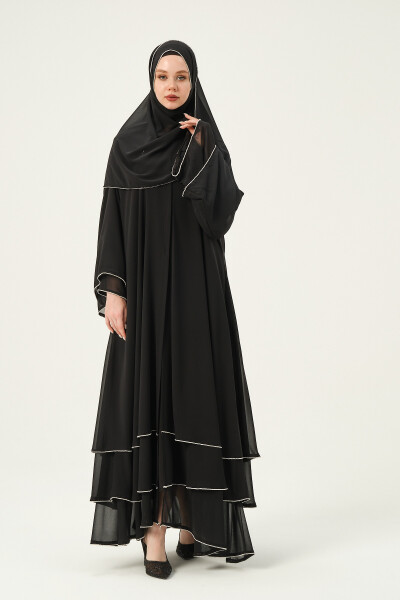 Chiffon Stone Embellished Three-Layered Abaya - 8