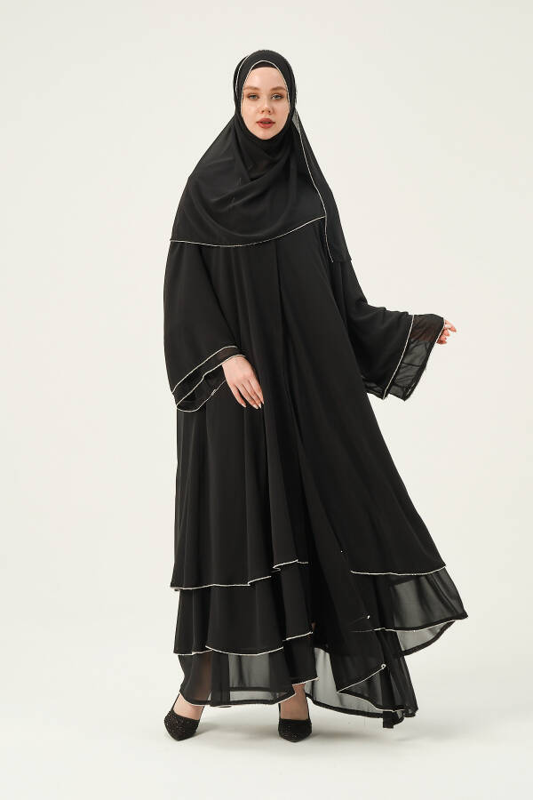 Chiffon Stone Embellished Three-Layered Abaya - 10