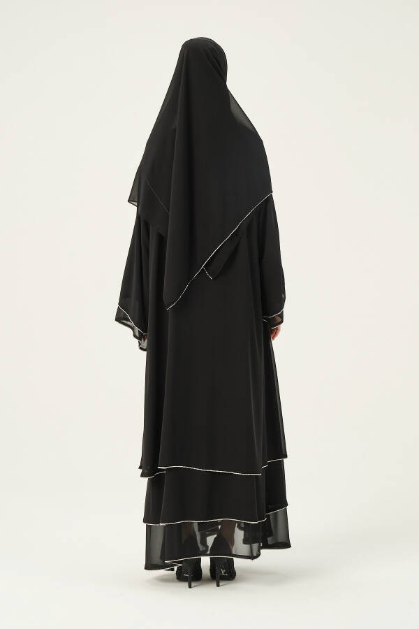 Chiffon Stone Embellished Three-Layered Abaya - 11