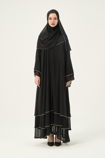 Chiffon Stone Embellished Three-Layered Abaya - 12