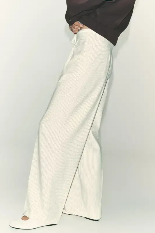 CHIFT BEL BANTLI WIDE LEG PANTOLON-chizgili - 5