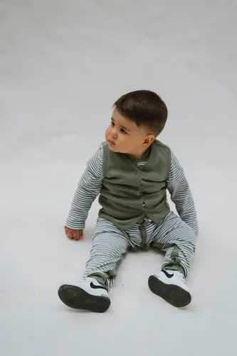 Chift Tarafli Bebek Yelek Organik Paxta-yeşil?l - 5
