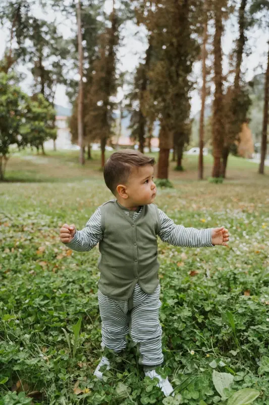 Chift Tarafli Bebek Yelek Organik Paxta-yeşil?l - 6