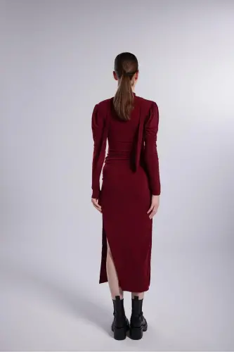 Chift Yirtmachli Maksi Serre Etek Bordo - 3