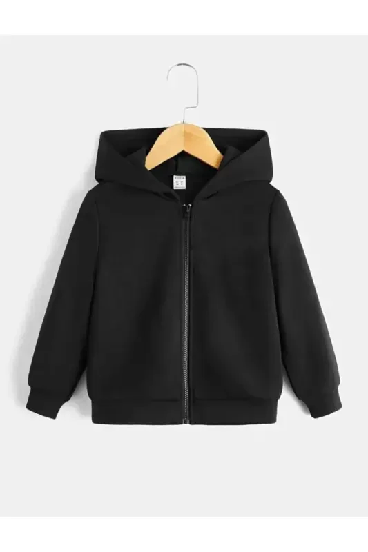 Child Colorful Floral Butterfly Printed Black Zippered Cardigan-black2 - 2