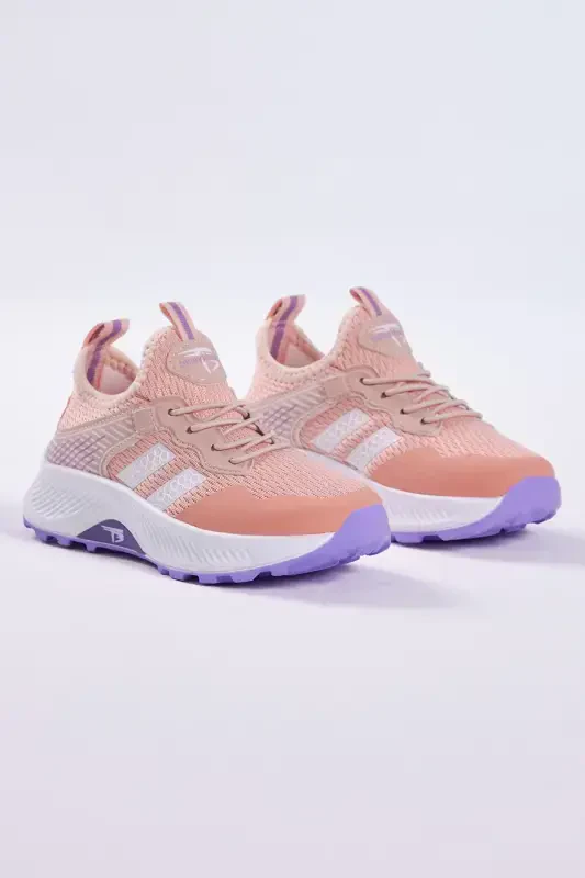 Child Unisex Powder Lilac Relaxed Fit Breathable Fabric Lace-up Sneaker-Powder Lilac - 1