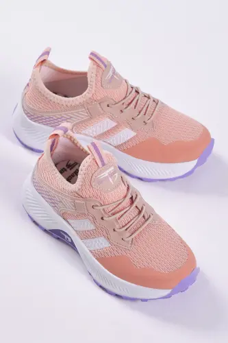Child Unisex Powder Lilac Relaxed Fit Breathable Fabric Lace-up Sneaker-Powder Lilac - 3