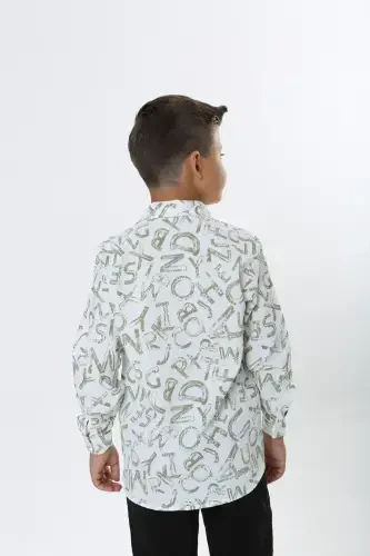 Child White Waffle Fabric Green Letter Patterned Shirt-whitegreen - 5