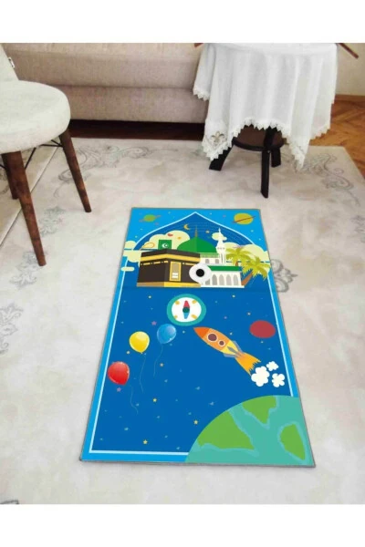 Children Prayer Rug / Felt Prayer Rug / Kids Prayer Mat / Machine Washable Blue Prayer Rug / Cute Prayer - 3