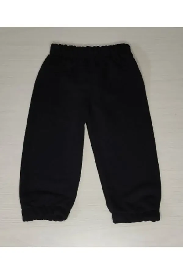 Children's Black Cotton Three-Thread Non-Pilling Seasonal Single Sweatpants - 1