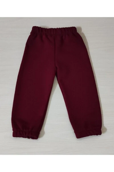 Children's Burgundy Cotton Three-Thread Non-Pilling Seasonal Single Sweatpants - BOMENTI LIFE