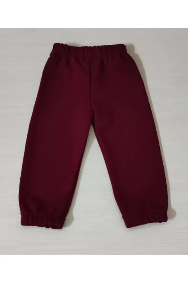 Children's Burgundy Cotton Three-Thread Non-Pilling Seasonal Single Sweatpants - 1