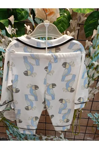 Children's Button-Down Pajama Set with Parrot Design - MINILOVE (1)