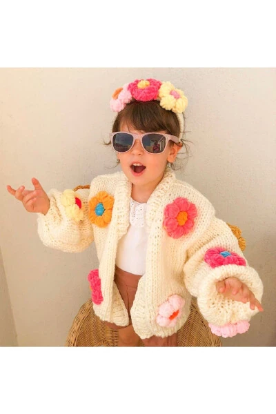 Children's Daisy Cardigan Baby Floral Jacket Multicolored Oversize Casual Puffy Coat - ORGANICMIRA
