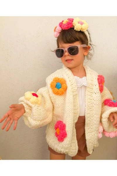 Children's Daisy Cardigan Baby Floral Jacket Multicolored Oversize Casual Puffy Coat - ORGANICMIRA (1)