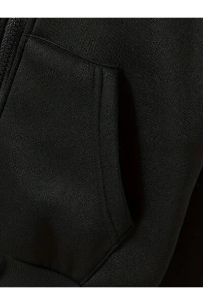 Children's Hooded Boys-Girls Printed Black Grey Zippered Jacket - 12