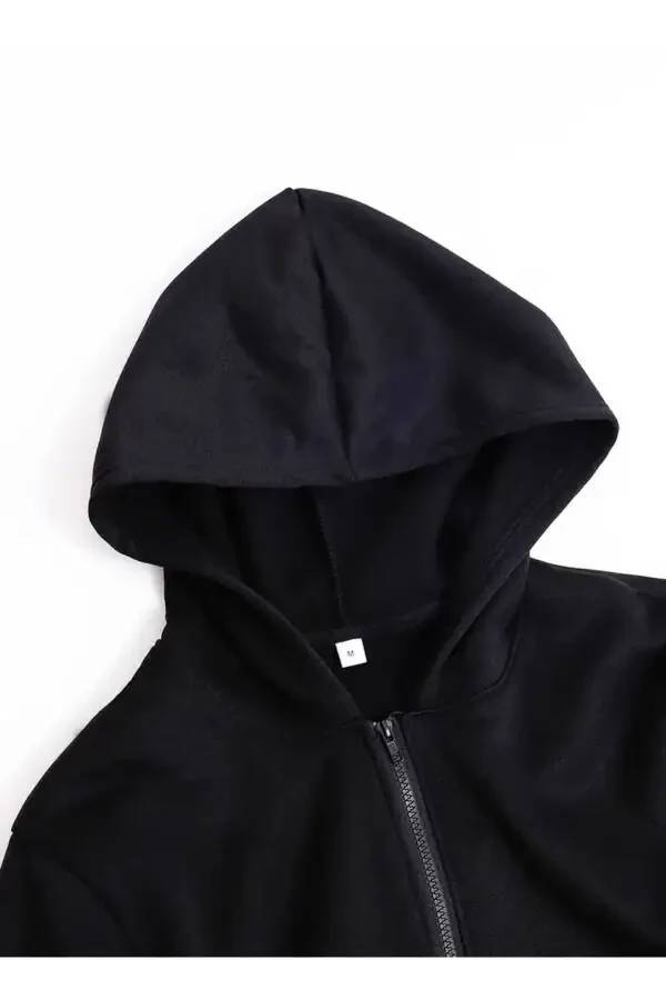 Children's Hooded Unisex Printed Black Gray Zippered Jacket - 10