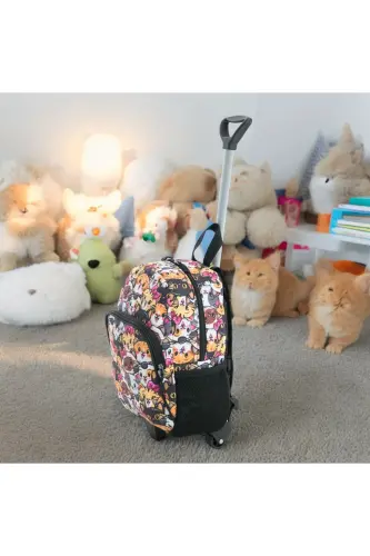 Children's Kindergarten Nursery Wheeled Bag 2 Compartments with Water Bottle Pocket Daily Use Printed Preschool Bag-Colorful Cat - 8