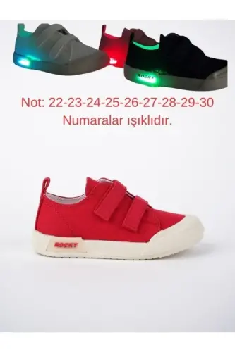 Children's Red Linen Lighted Orthopedic Sports Shoes - 5