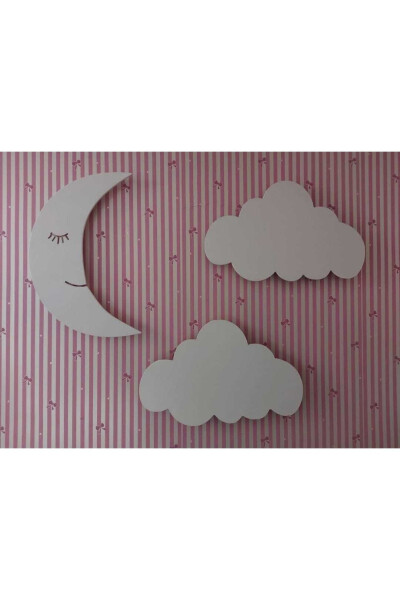 Children's Room Decorative Lighting 2 Clouds And 1 Moon Wooden Figure Baby Gift - 1